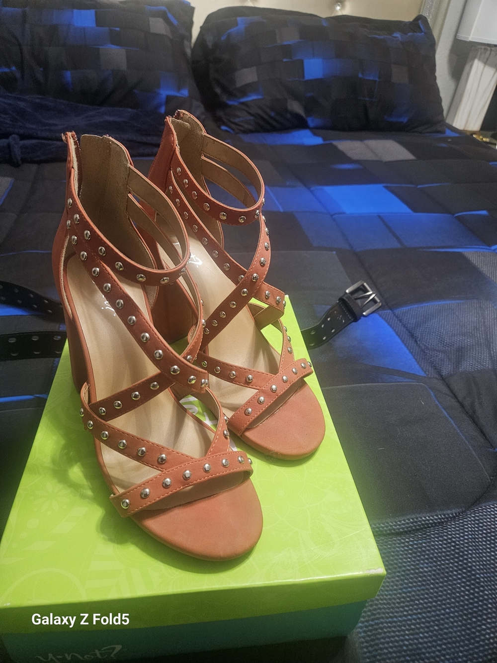 Studded Strappy Heeled Sandals - Orange